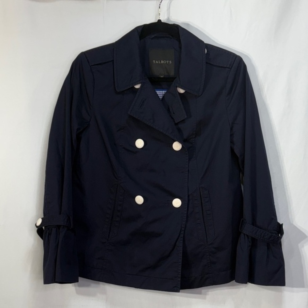 🌽Talbots Navy cotton Pea Coat with Cream anchor Buttons: